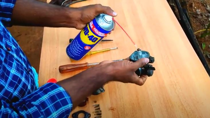Spray WD-40 Solution on Carb Body