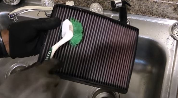 Clean K&N Air Filter with toothbrush