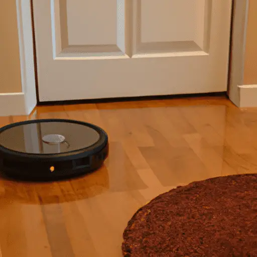 picture of a roomba and a wooden door