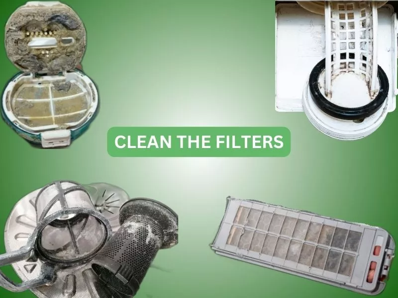 Indicating towards cleaning the different types of washing machine filters