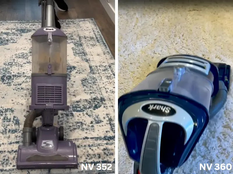 Side by side vacuum cleaning of Shark Vacuum NV352 and NV360