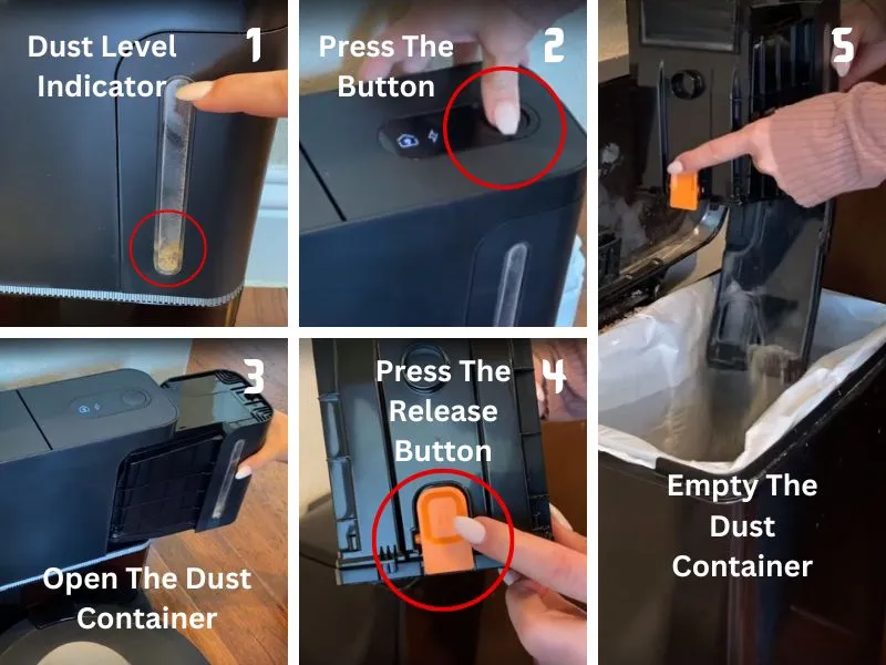 Different Steps showing shark robot vacuum base cleaning method