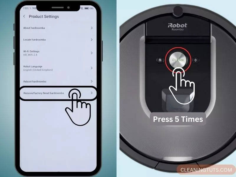 Showing Factory Reset Techniques of iRobot Roomba Vacuum