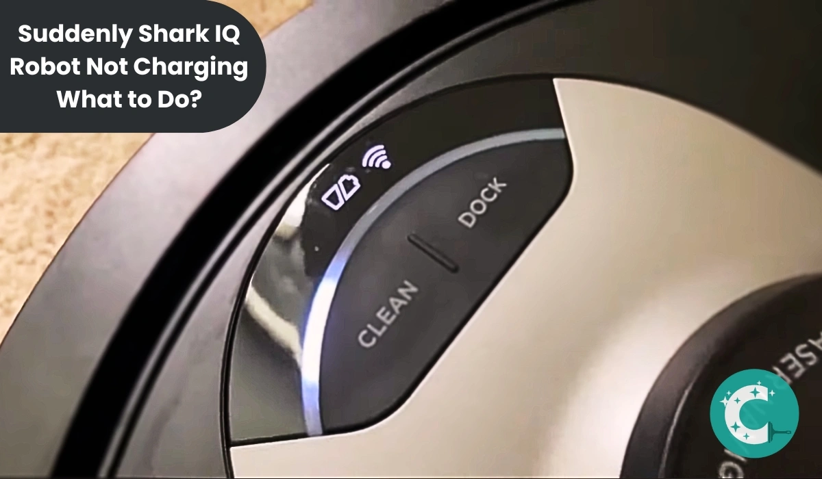 A shark robot vacuum showing battery sign, indication for charging the unit