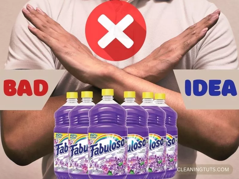 A man showing cross toward fabuloso multi cleaner as a negative indication