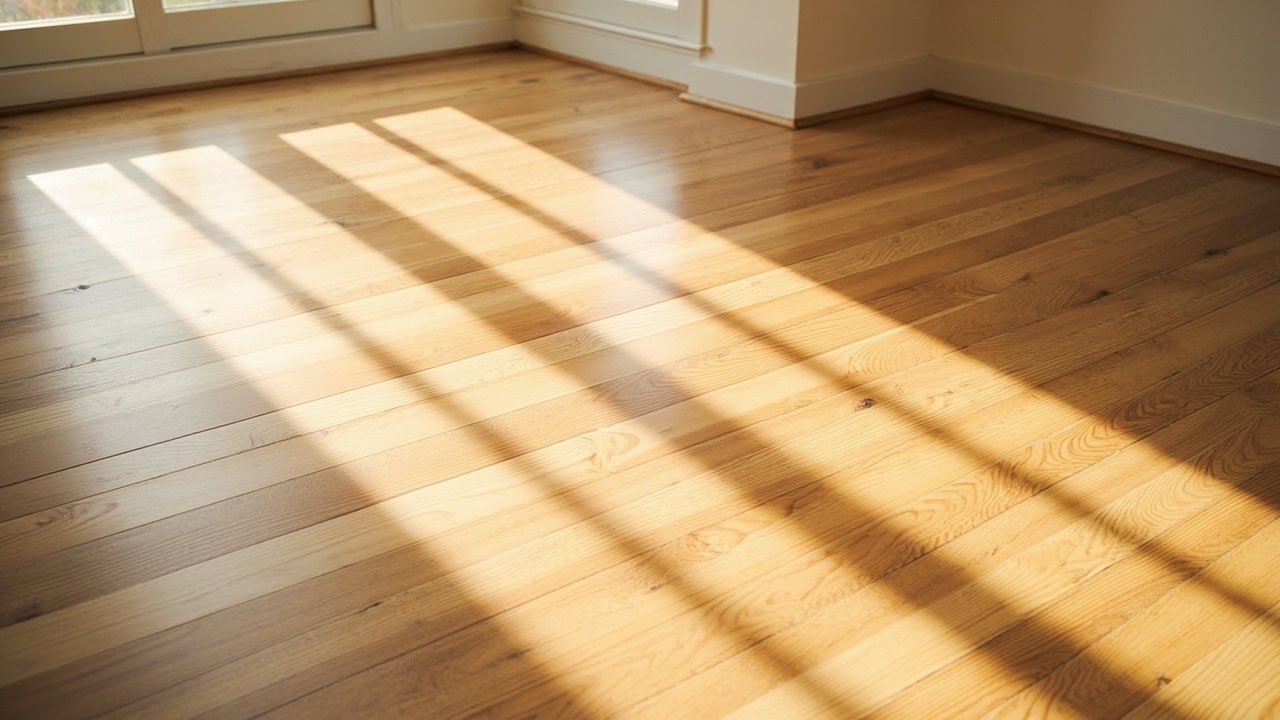 Beautiful oak hardwood floor with natural grain and warm honey finish in a sunlit living room setting