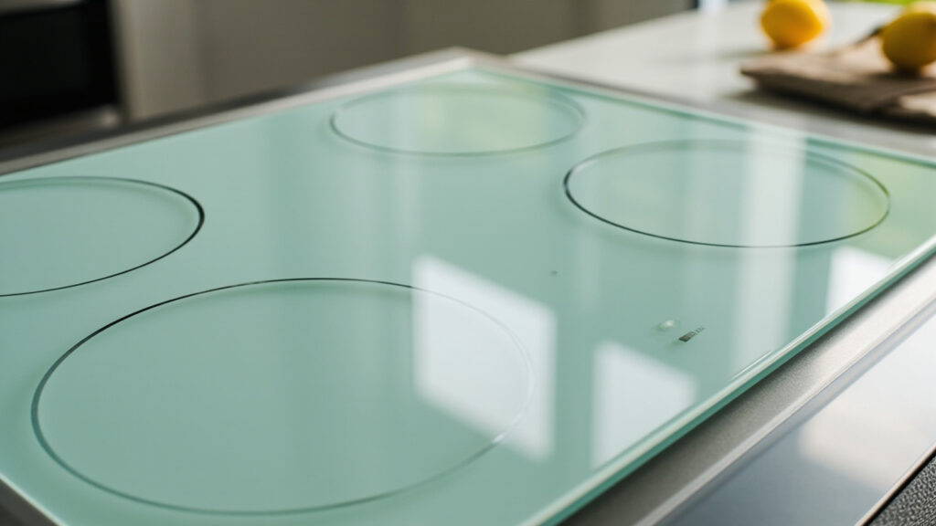 Clean electric stove with ceramic glass surface and coil heating elements in modern kitchen setting