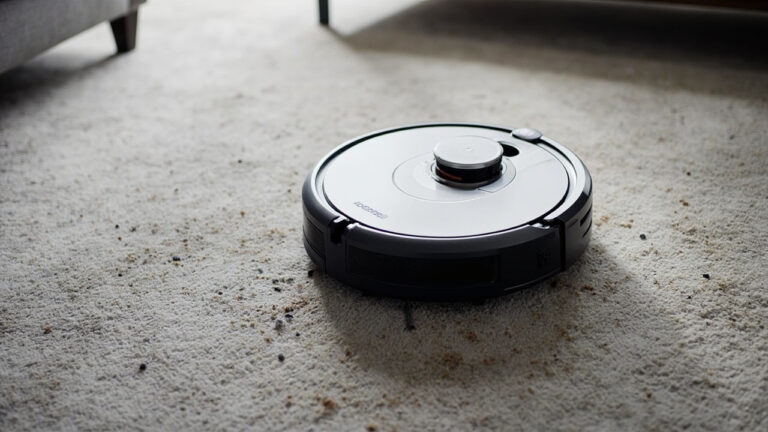 Roomba 900 series robot vacuum on carpet with visible debris for troubleshooting context