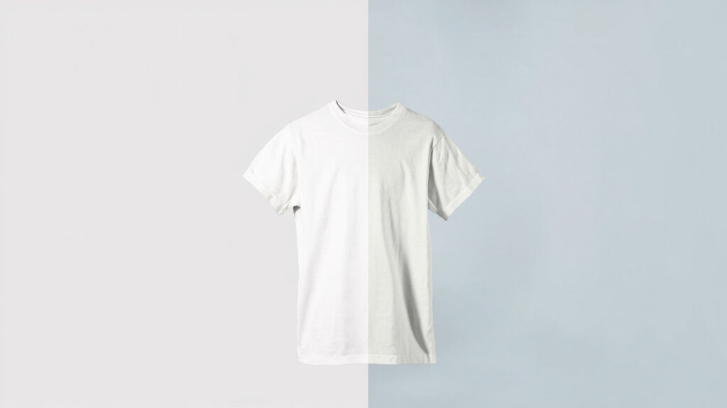 "Bright white laundry versus gray-turned white clothes showing fabric discoloration comparison"